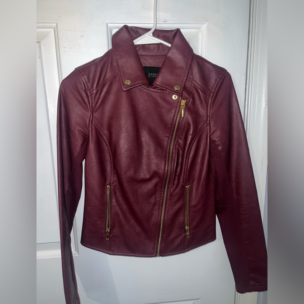 Maroon leather biker jacket
